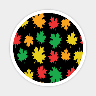 Colorful Autumnal Leaves - Nature Pattern on Black Background Magnet